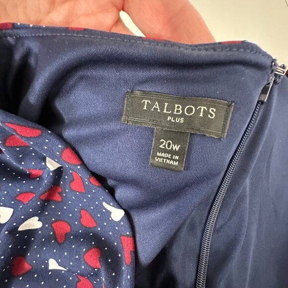 Talbots Ruffle Dress Size 20W Navy Blue Heart Print - Picture 6 of 10